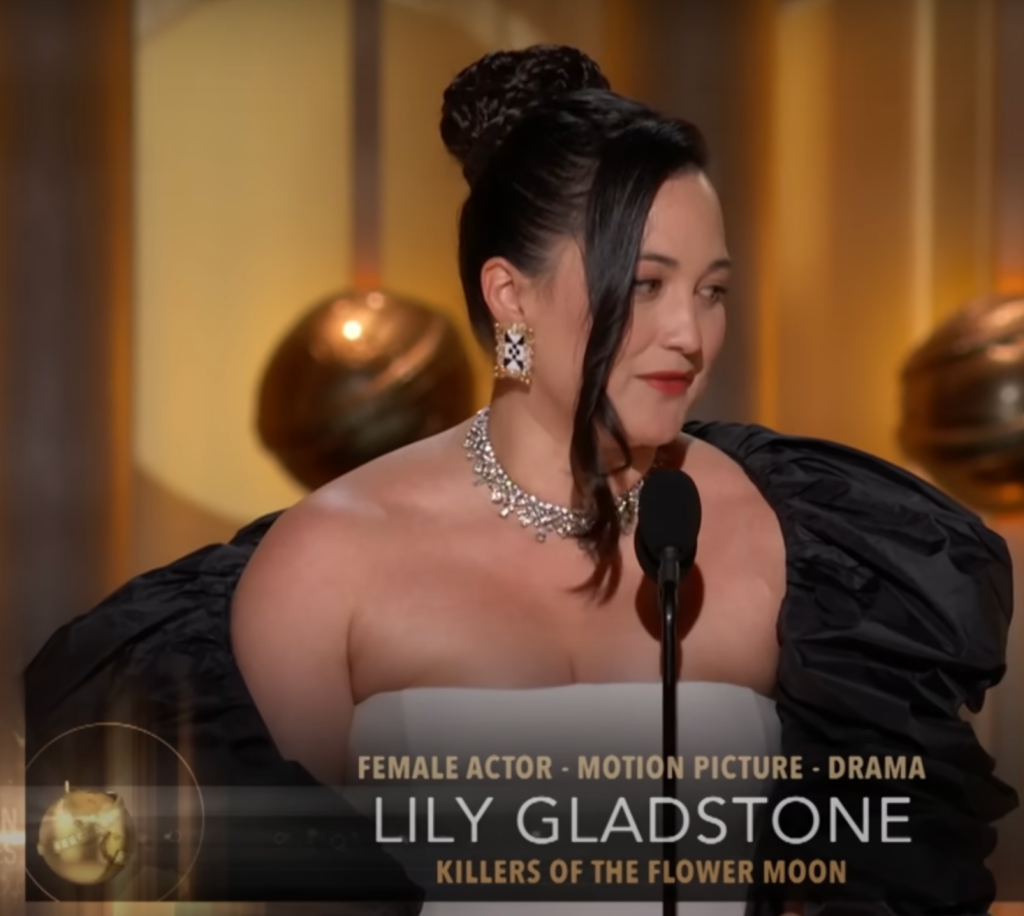 Lily Gladstone winning Golden Globe